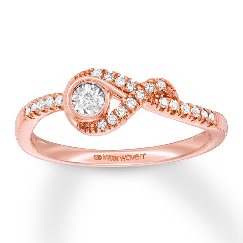 Main Image 1 of Interwoven Diamond Ring 1/10 ct tw Round-cut 10K Rose Gold