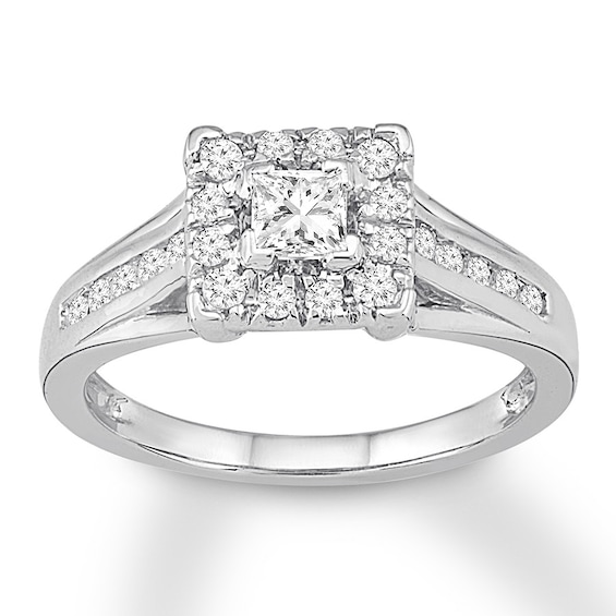 Diamond Engagement Ring 1/2 ct tw Princess & Round 10K White Gold
