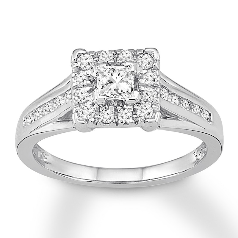 Main Image 1 of Diamond Engagement Ring 1/2 ct tw Princess & Round 10K White Gold