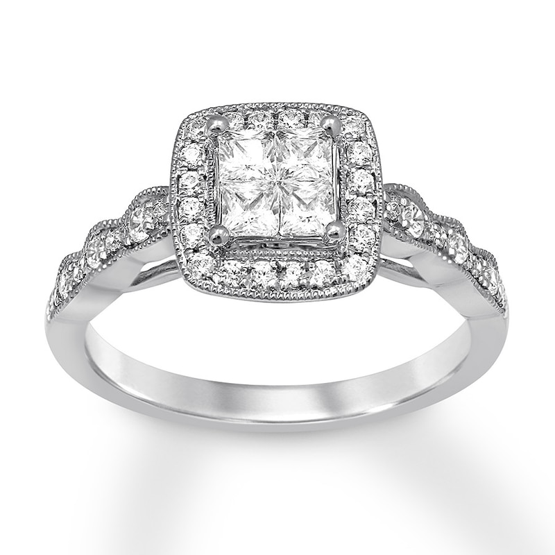 Main Image 1 of Diamond Engagement Ring 5/8 ct tw Princess & Round 14K White Gold