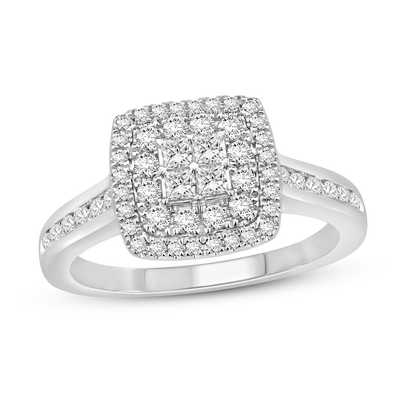 Diamond Engagement Ring 3/4 ct tw Princess & Round-cut 14K White Gold