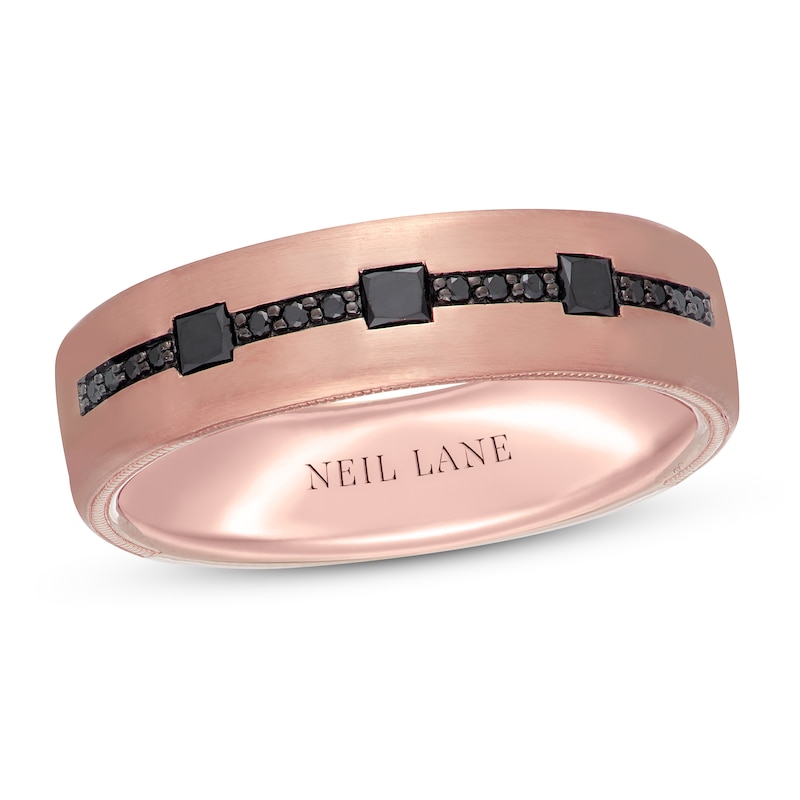 Neil Lane Men's Black Diamond Wedding Band 1/3 ct tw Square & Round 14K Rose Gold