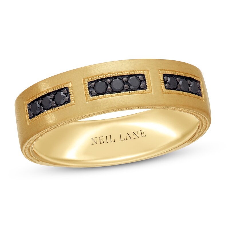 Neil Lane Men's Black Diamond Wedding Band 1/5 ct tw Round-cut 14K Yellow Gold