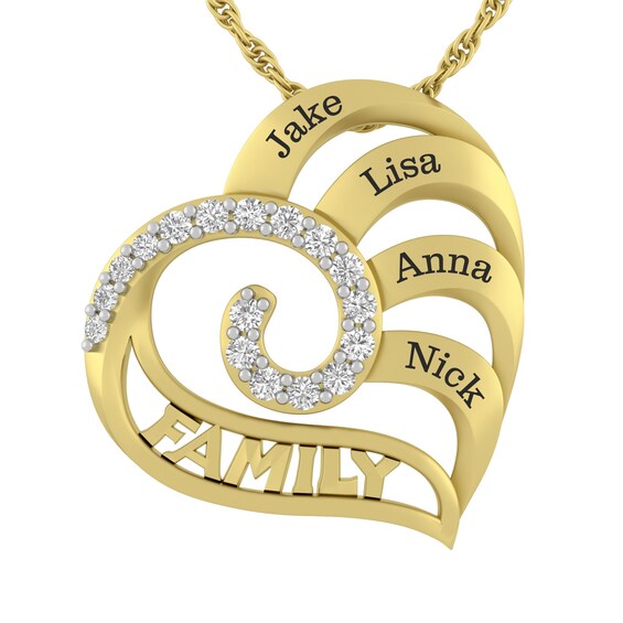 Birthstone 'FAMILY' Heart Necklace (4 Lines)