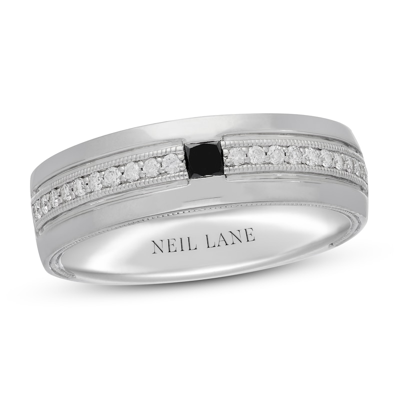 Main Image 1 of Neil Lane Men's Black & White Diamond Wedding Band 1/3 ct tw Square/Round 14K White Gold