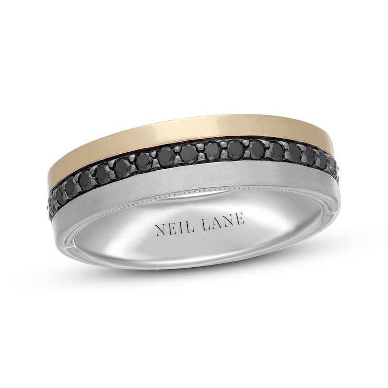 Main Image 1 of Neil Lane Men's Black Diamond Wedding Band 1/2 ct tw Round-Cut 14K Two-Tone Gold