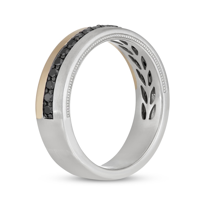 Main Image 2 of Neil Lane Men's Black Diamond Wedding Band 1/2 ct tw Round-Cut 14K Two-Tone Gold