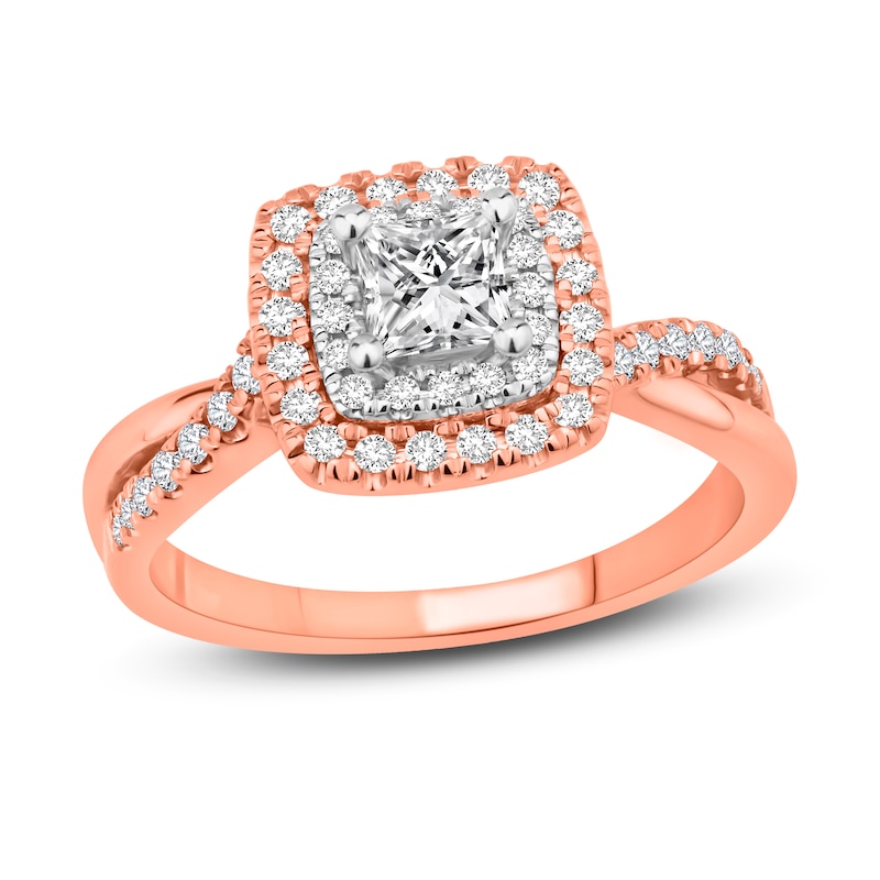 Diamond Engagement Ring 3/4 ct tw Princess & Round 18K Two-Tone Gold