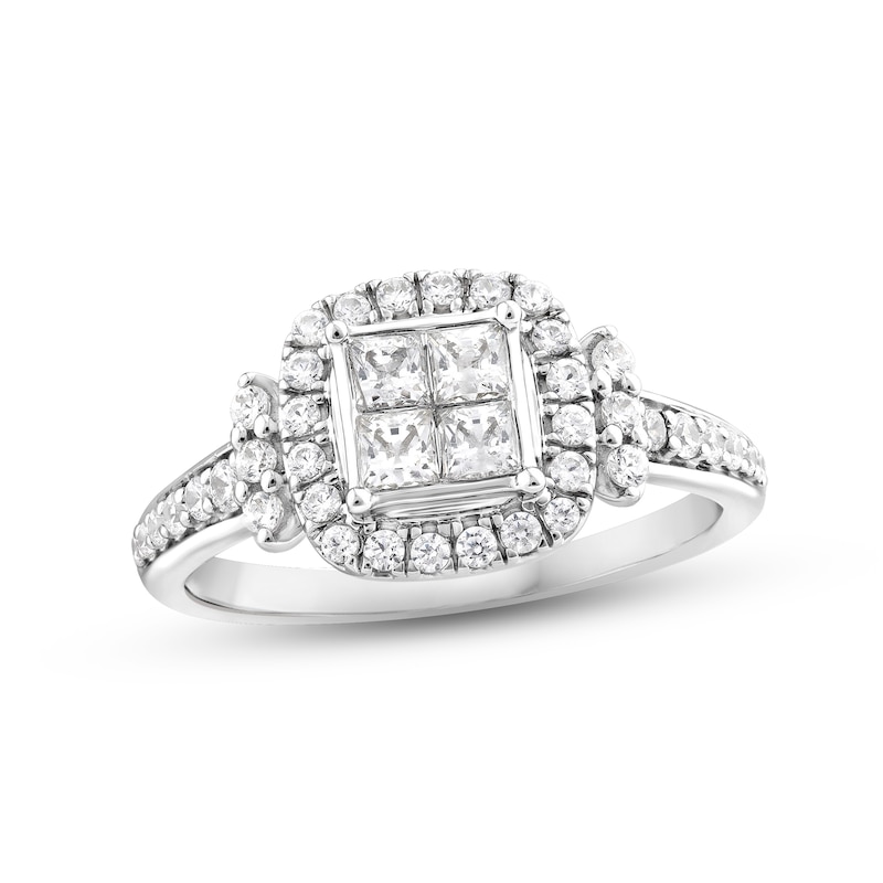 Diamond Engagement Ring 7/8 ct tw Princess & Round-Cut 14K White Gold
