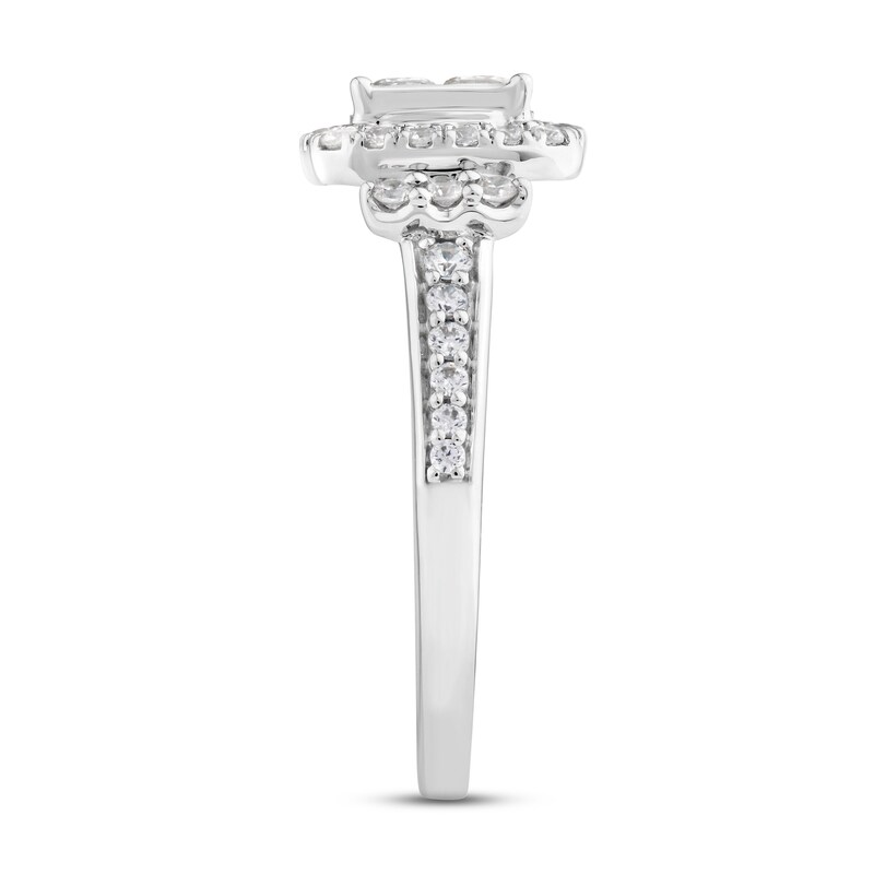 Diamond Engagement Ring 7/8 ct tw Princess & Round-Cut 14K White Gold
