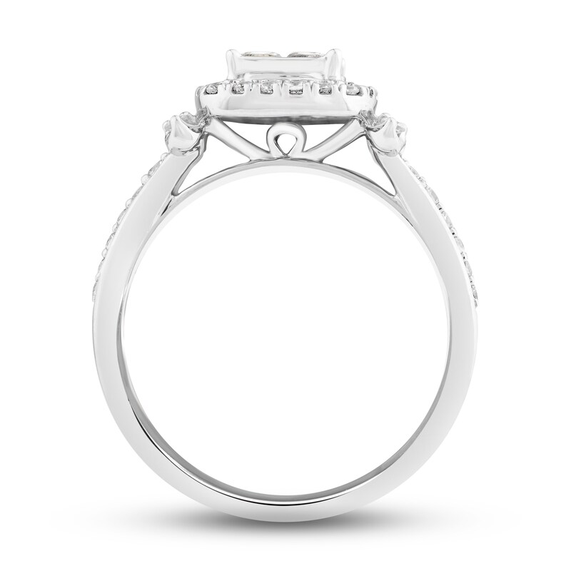 Diamond Engagement Ring 7/8 ct tw Princess & Round-Cut 14K White Gold