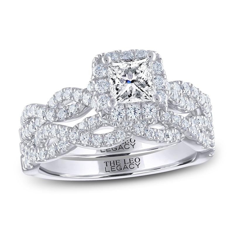 Main Image 1 of THE LEO Legacy Lab-Grown Diamond Princess-Cut Bridal Set 1-3/8 ct tw 14K White Gold