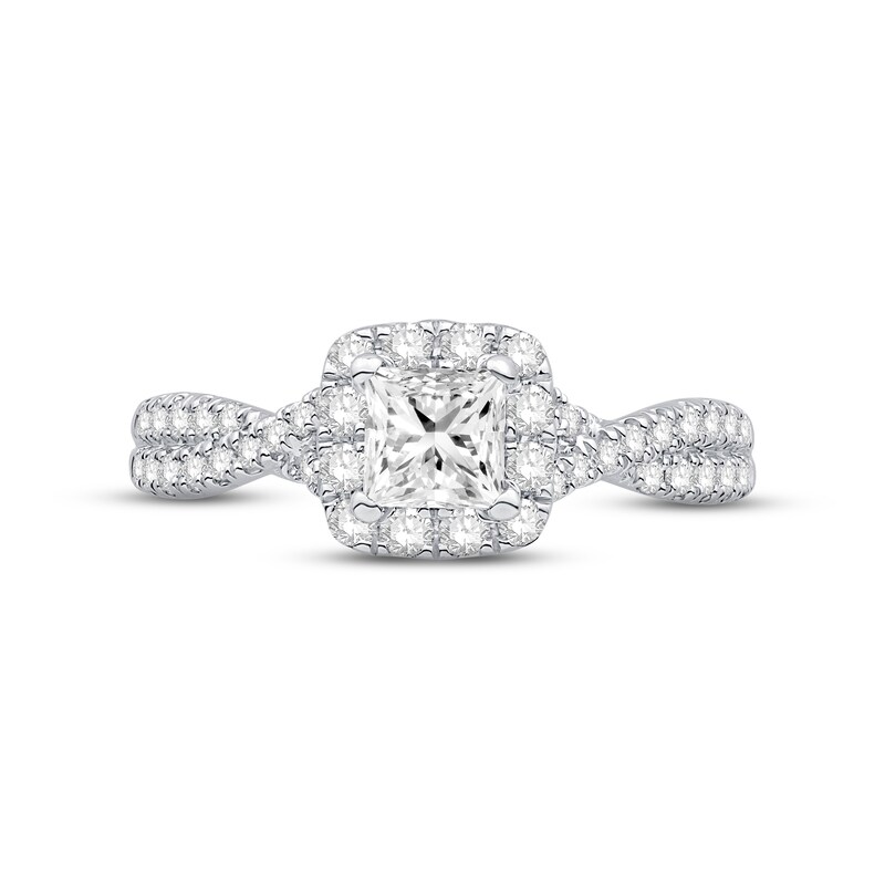Diamond Halo Engagement Ring 1 ct tw Princess & Round-cut 14K White Gold