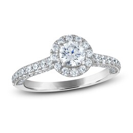 Diamond Halo Engagement Ring 1-1/4 ct tw Round-cut 14K White Gold