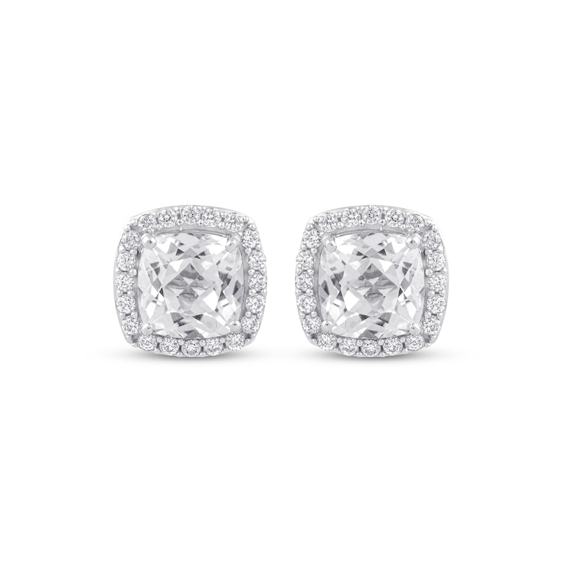 Main Image 2 of Cushion-Cut White Lab-Created Sapphire Frame Earrings Sterling Silver