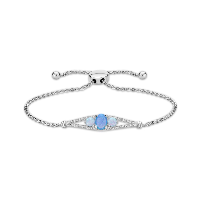 Oval and Round-Cut Blue & White Lab-Created Opal, White Lab-Created Sapphire Bolo Bracelet Sterling Silver 9.5"