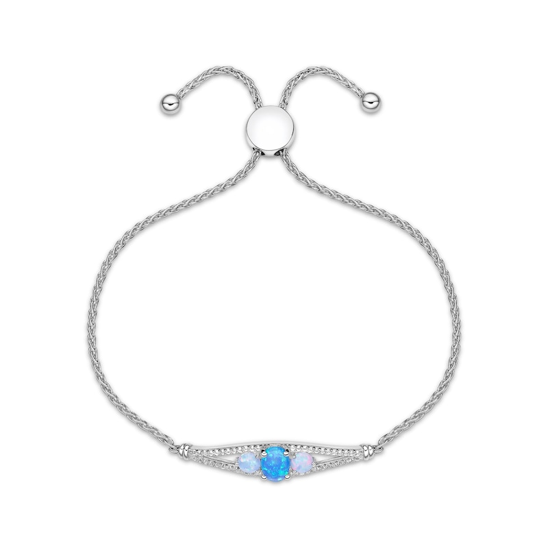 Oval and Round-Cut Blue & White Lab-Created Opal, White Lab-Created Sapphire Bolo Bracelet Sterling Silver 9.5"