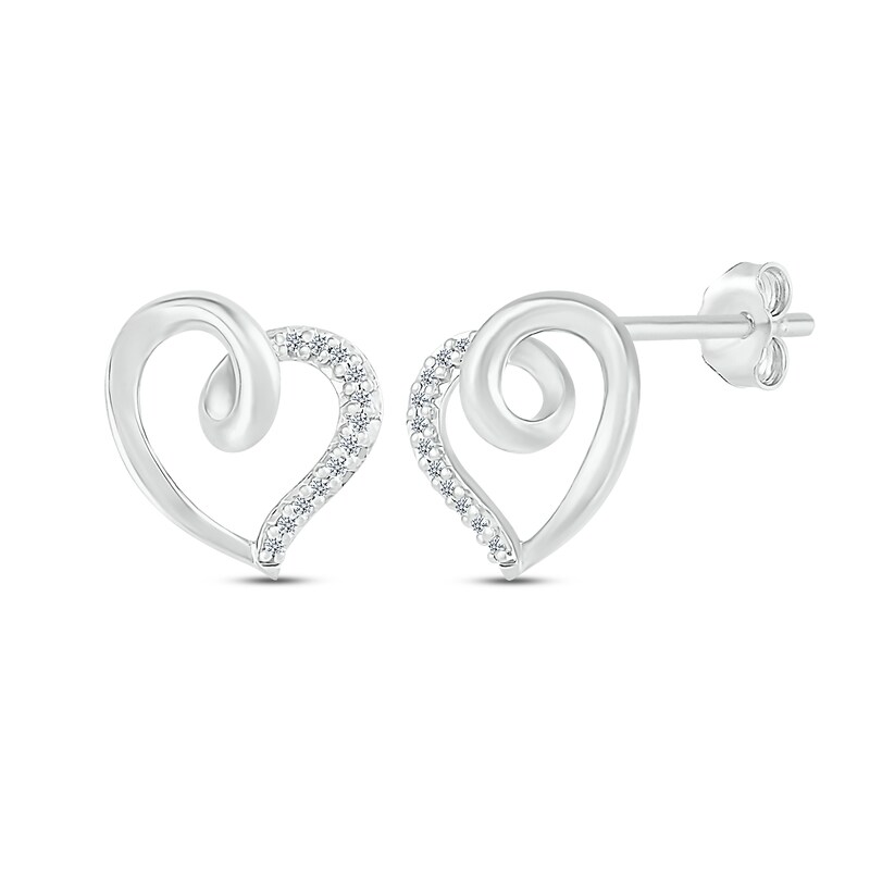 Diamond Swirling Heart Stud Earrings 1/20 ct tw Sterling Silver