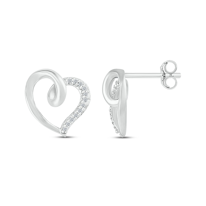 Diamond Swirling Heart Stud Earrings 1/20 ct tw Sterling Silver