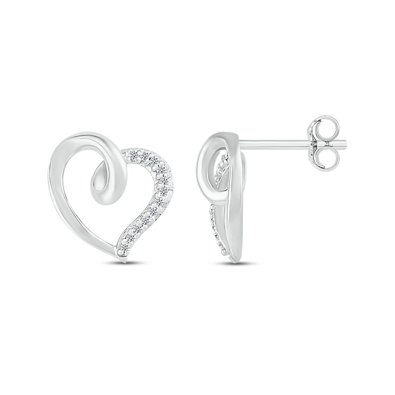 Diamond Swirling Heart Stud Earrings 1/20 ct tw Sterling Silver