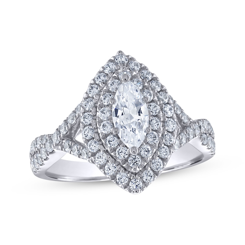 Main Image 1 of THE LEO Legacy Lab-Grown Diamond Marquise-Cut Double Frame Twist Engagement Ring 1-1/4 ct tw 14K White Gold