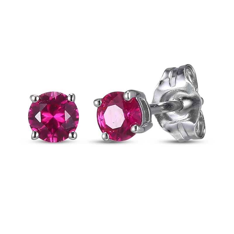 Round-Cut Lab-Created Ruby & White Lab-Created Sapphire Stud & Hoop Earrings Gift Set Sterling Silver