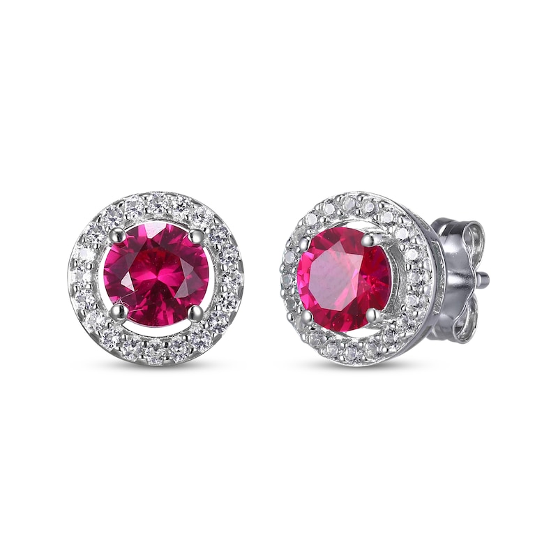 Round-Cut Lab-Created Ruby & White Lab-Created Sapphire Stud & Hoop Earrings Gift Set Sterling Silver