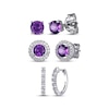 Thumbnail Image 0 of Round-Cut Amethyst & White Lab-Created Sapphire Stud & Hoop Earrings Gift Set Sterling Silver