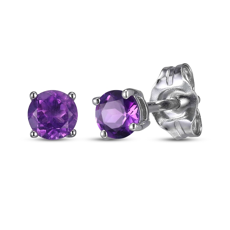 Round-Cut Amethyst & White Lab-Created Sapphire Stud & Hoop Earrings Gift Set Sterling Silver