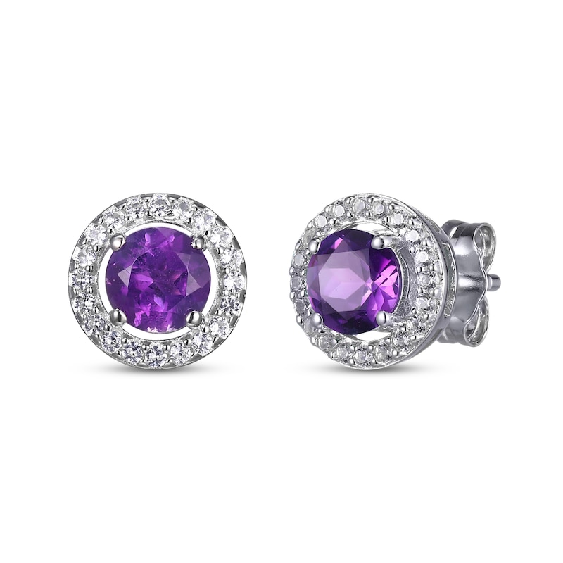 Round-Cut Amethyst & White Lab-Created Sapphire Stud & Hoop Earrings Gift Set Sterling Silver