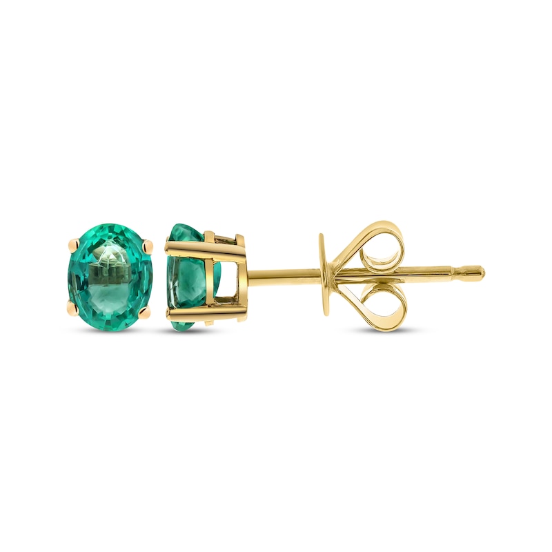 Oval-Cut Emerald Solitaire Stud Earrings 10K Yellow Gold