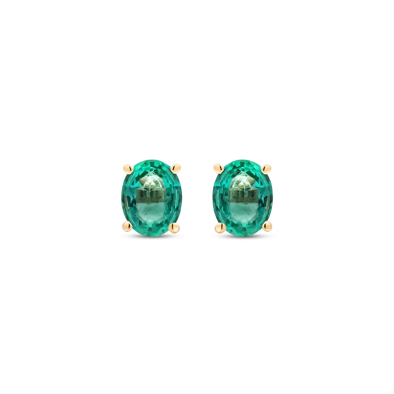 Oval-Cut Emerald Solitaire Stud Earrings 10K Yellow Gold