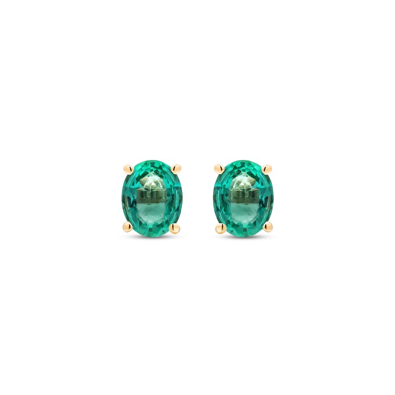 Oval-Cut Emerald Solitaire Stud Earrings 10K Yellow Gold