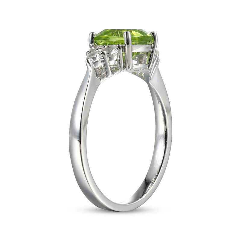 Main Image 2 of Cushion-Cut Peridot & White Lab-Created Sapphire Ring Sterling Silver