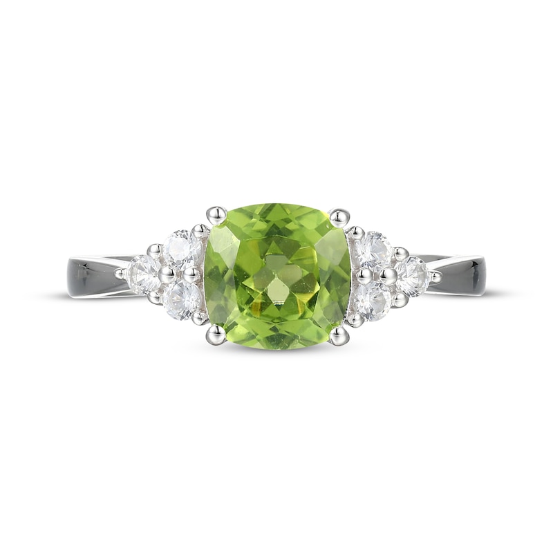 Main Image 3 of Cushion-Cut Peridot & White Lab-Created Sapphire Ring Sterling Silver