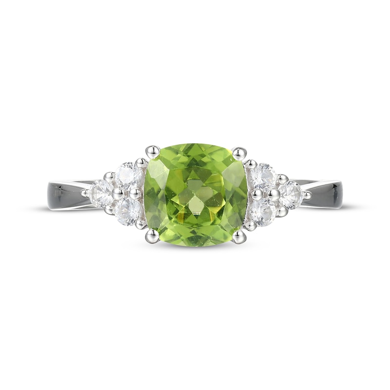 Cushion-Cut Peridot & White Lab-Created Sapphire Ring Sterling Silver