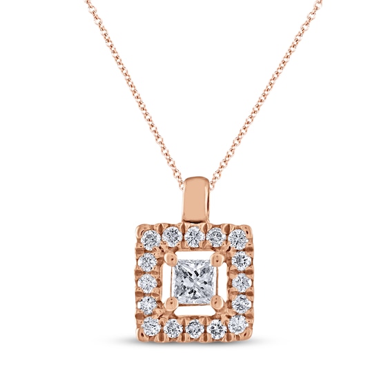 Princess-Cut Diamond Frame Necklace 1/6 ct tw 14K Rose Gold 18"