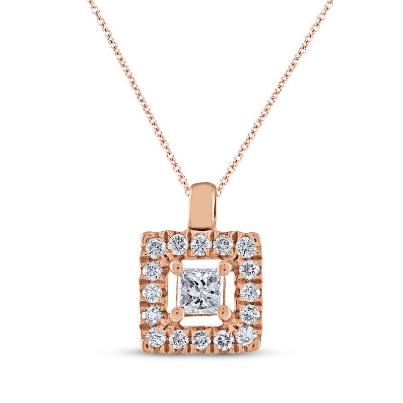 Main Image 1 of Princess-Cut Diamond Frame Necklace 1/6 ct tw 14K Rose Gold 18"