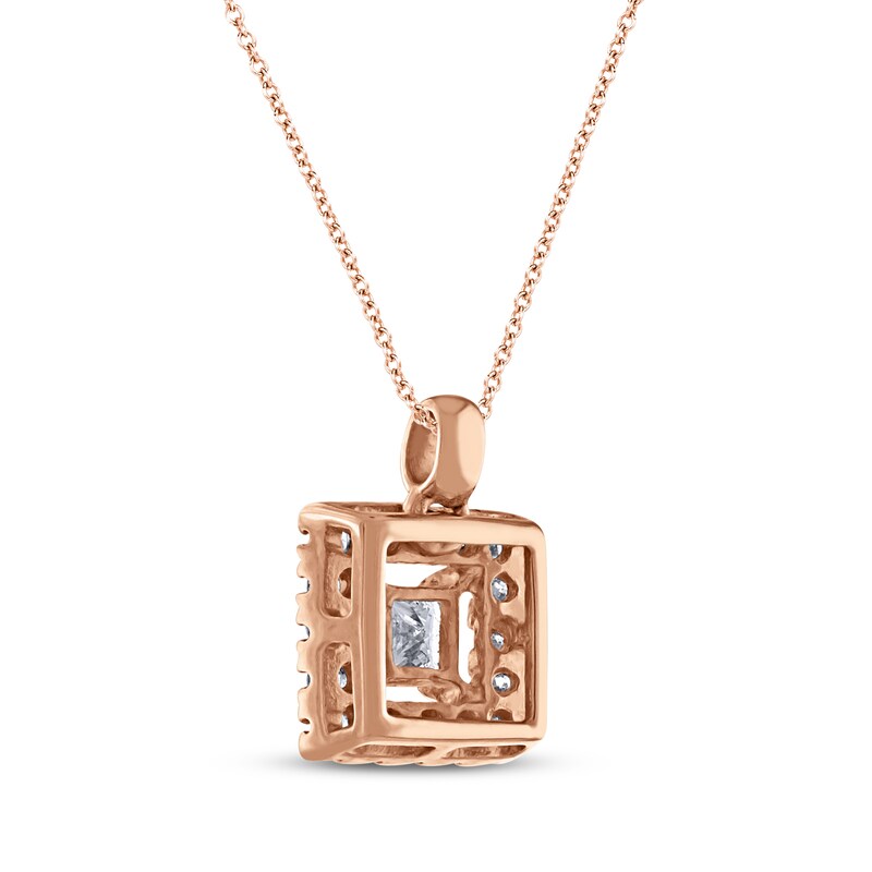 Main Image 3 of Princess-Cut Diamond Frame Necklace 1/6 ct tw 14K Rose Gold 18"
