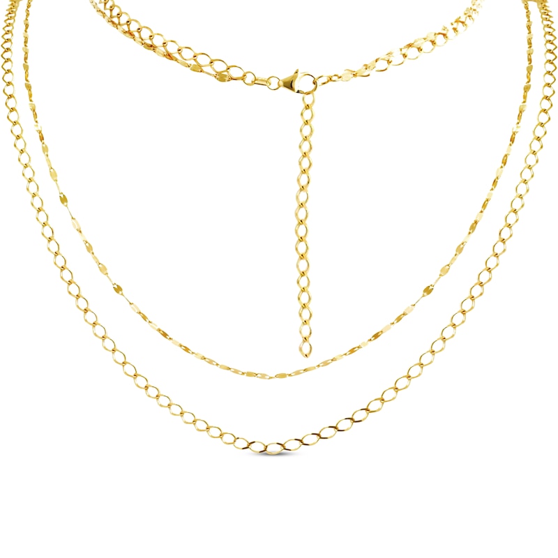 Main Image 1 of Double Chain Necklace Solid 10K Yellow Gold 18"