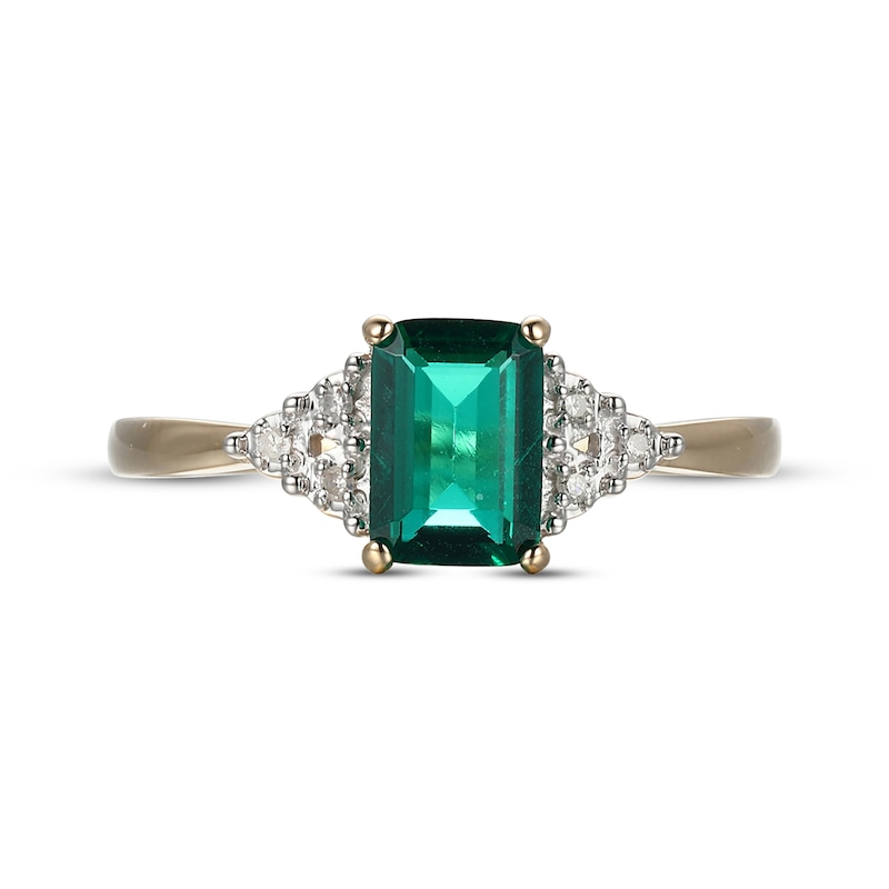 Main Image 3 of Emerald-Cut Lab-Created Emerald & Diamond Accent Ring 10K Yellow Gold