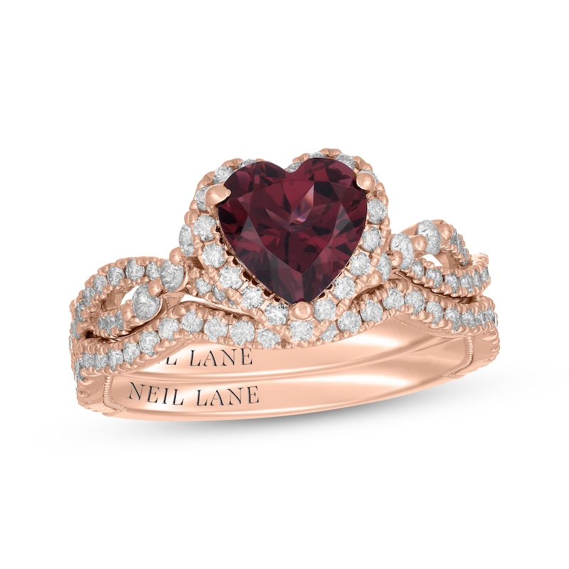 Main Image 1 of Neil Lane Heart-Shaped Rhodolite Garnet & Diamond Halo Bridal Set 5/8 ct tw 14K Rose Gold