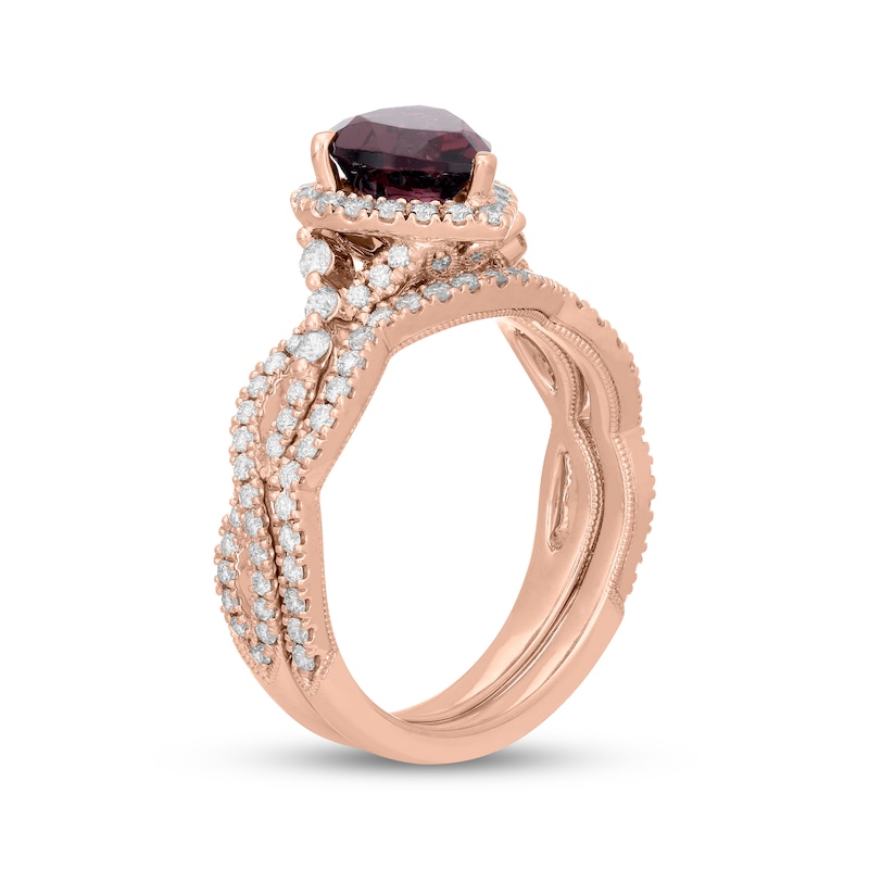 Main Image 2 of Neil Lane Heart-Shaped Rhodolite Garnet & Diamond Halo Bridal Set 5/8 ct tw 14K Rose Gold