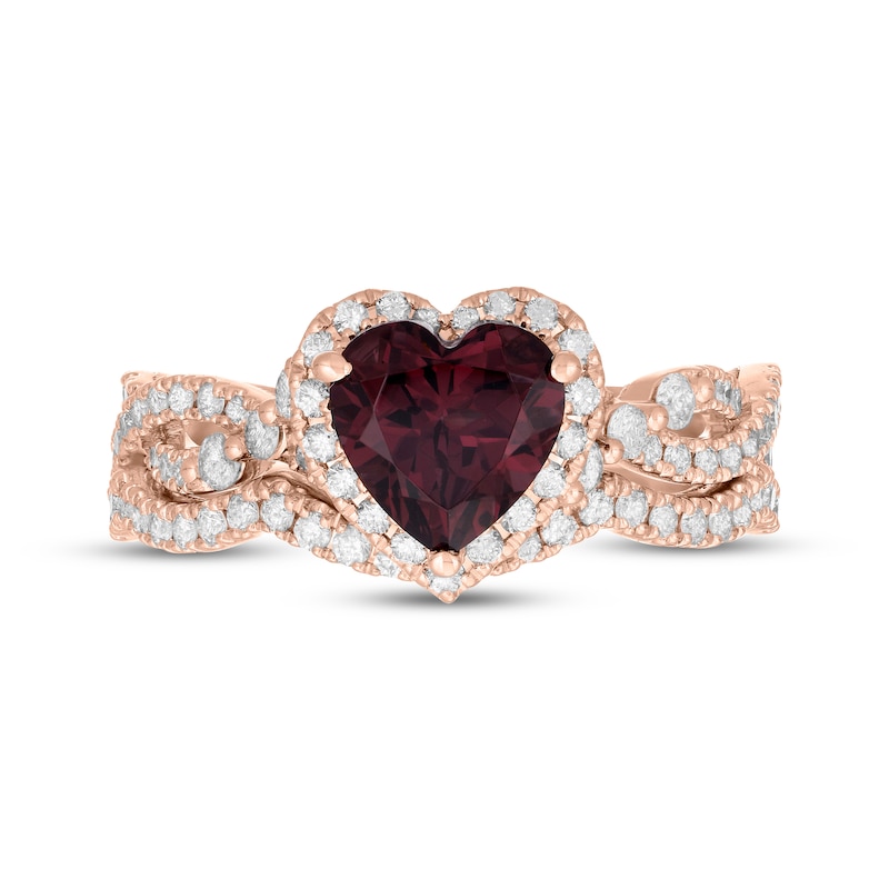 Main Image 3 of Neil Lane Heart-Shaped Rhodolite Garnet & Diamond Halo Bridal Set 5/8 ct tw 14K Rose Gold