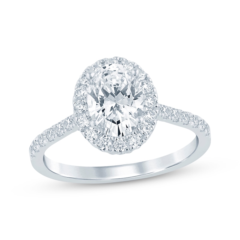 Main Image 1 of Oval-Cut Diamond Halo Engagement Ring 1-5/8 ct tw 14K White Gold