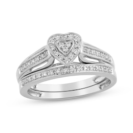 Multi-Diamond Center Heart-Shaped Engagement Ring 1/10 ct tw Sterling Silver
