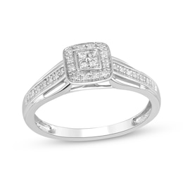 Multi-Diamond Cushion Halo Engagement Ring 1/10 ct tw Sterling Silver