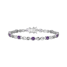 Amethyst & White Lab-Created Sapphire Infinity Link Bracelet Sterling Silver 7.25"