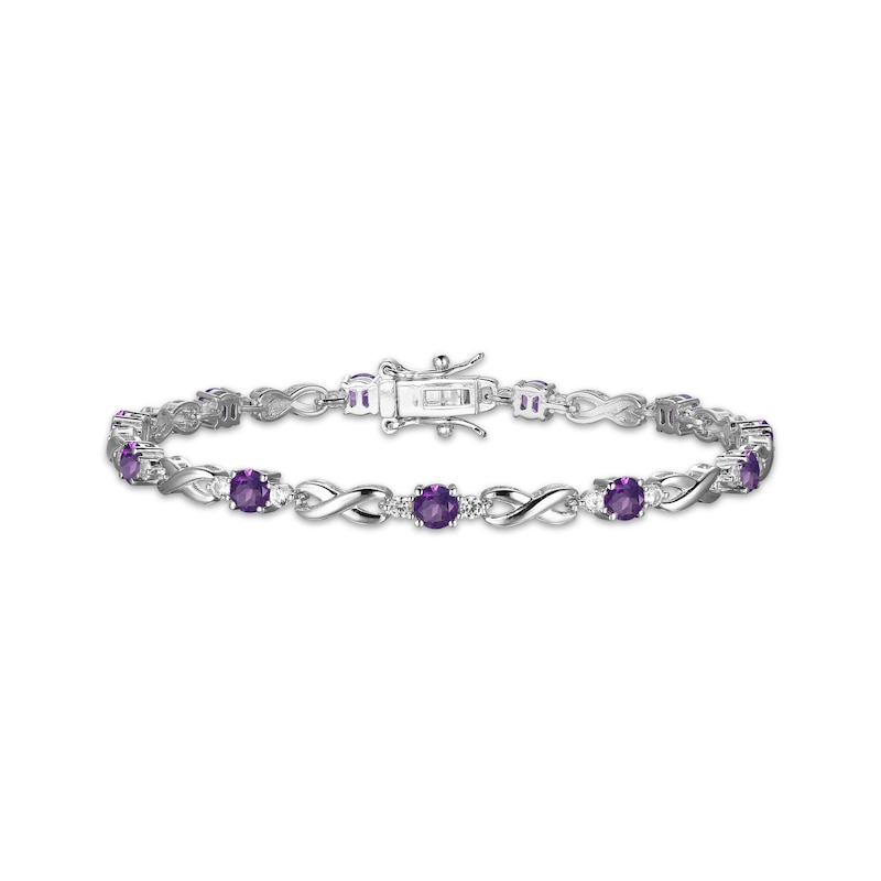 Main Image 1 of Amethyst & White Lab-Created Sapphire Infinity Link Bracelet Sterling Silver 7.25"