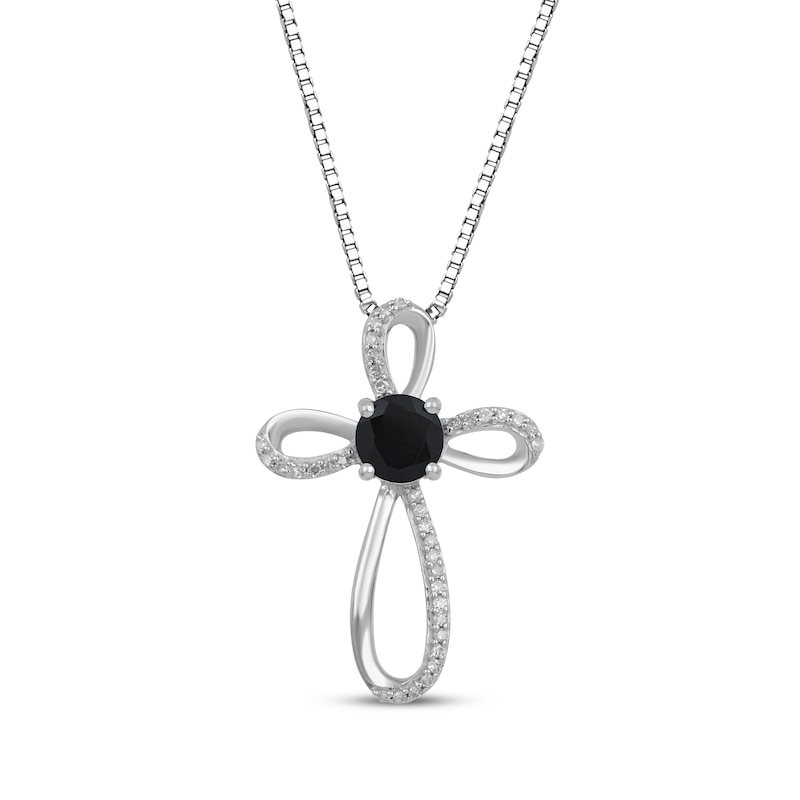 Black Onyx & White Lab-Created Sapphire Cross Necklace Sterling Silver 18"